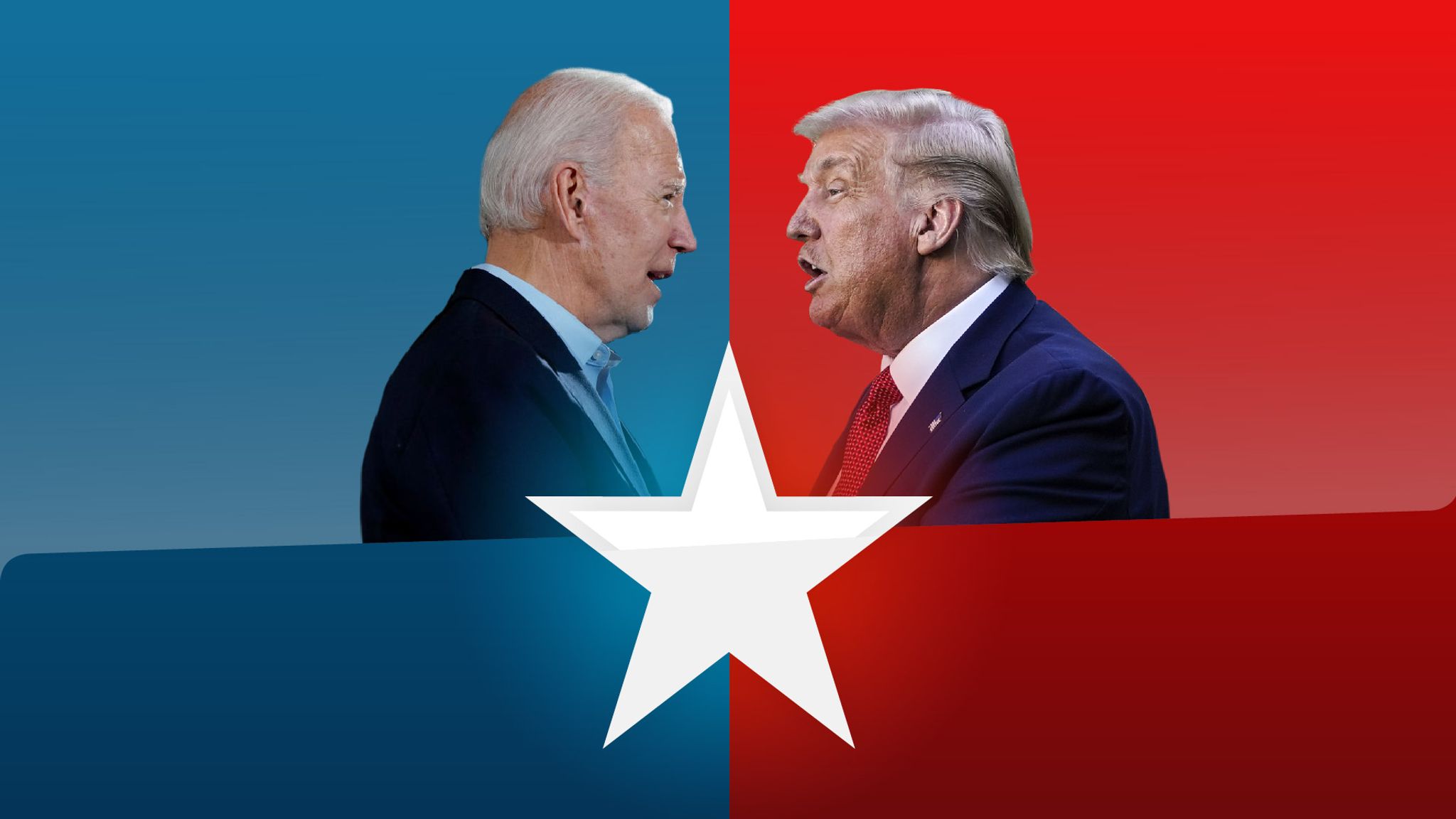 Former US presidents Joe Biden and Donald Trump standing together and greeting each other.