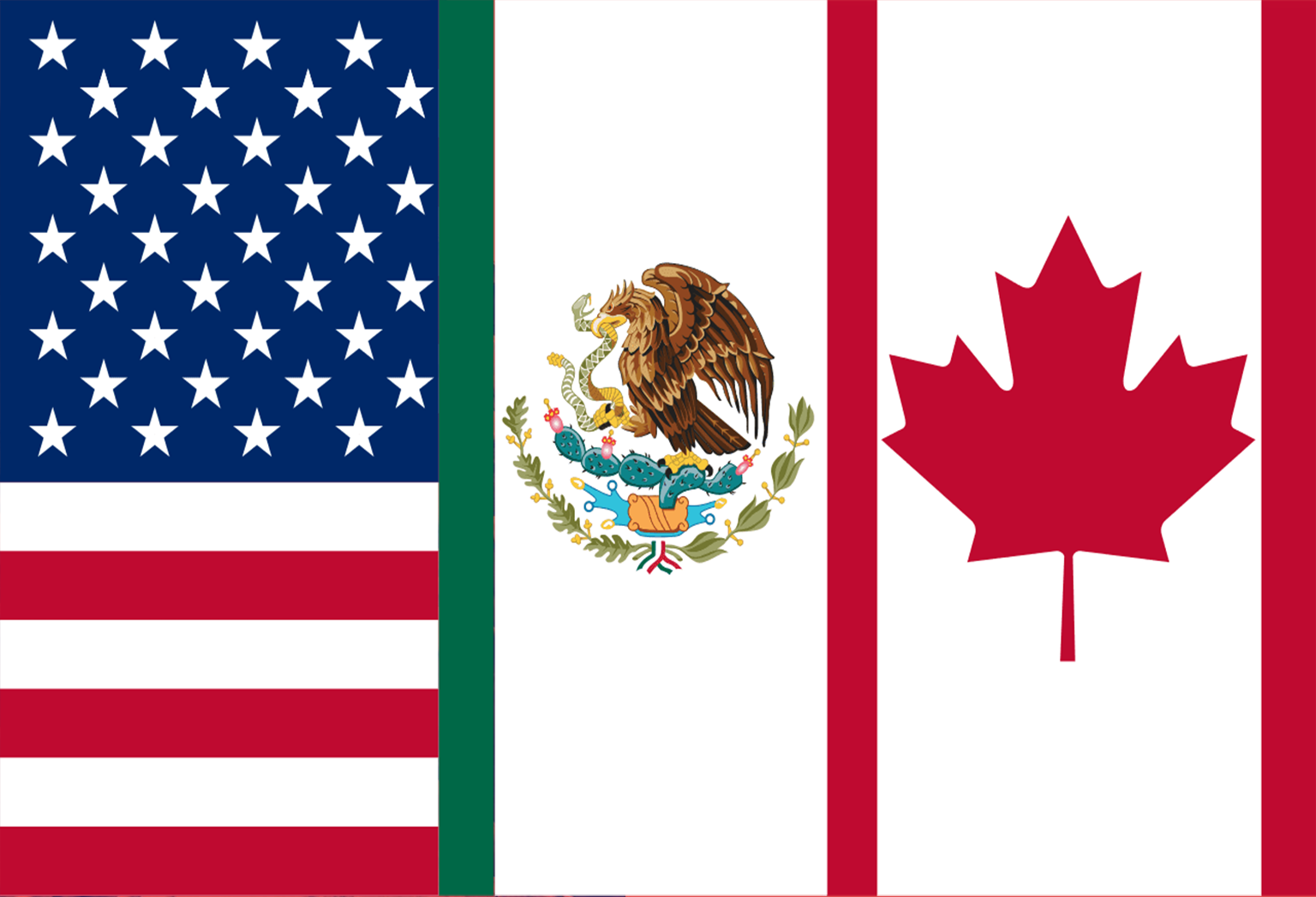 Flags of the US, Mexico, and Canada displayed together.