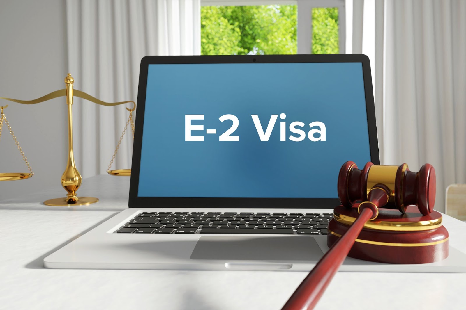 Visual representation of the E-2 visa application process, highlighting legal guidance for individual investors and nationality criteria.